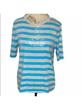 Belford Blue And Gray Striped Sequined Top